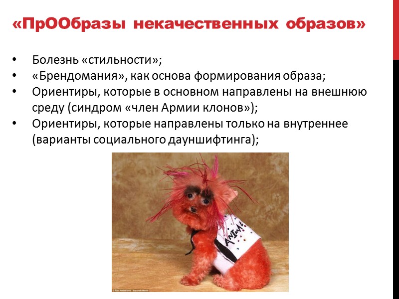 «ПрООбразы некачественных образов» Болезнь «стильности»; «Брендомания», как основа формирования образа; Ориентиры, которые в основном